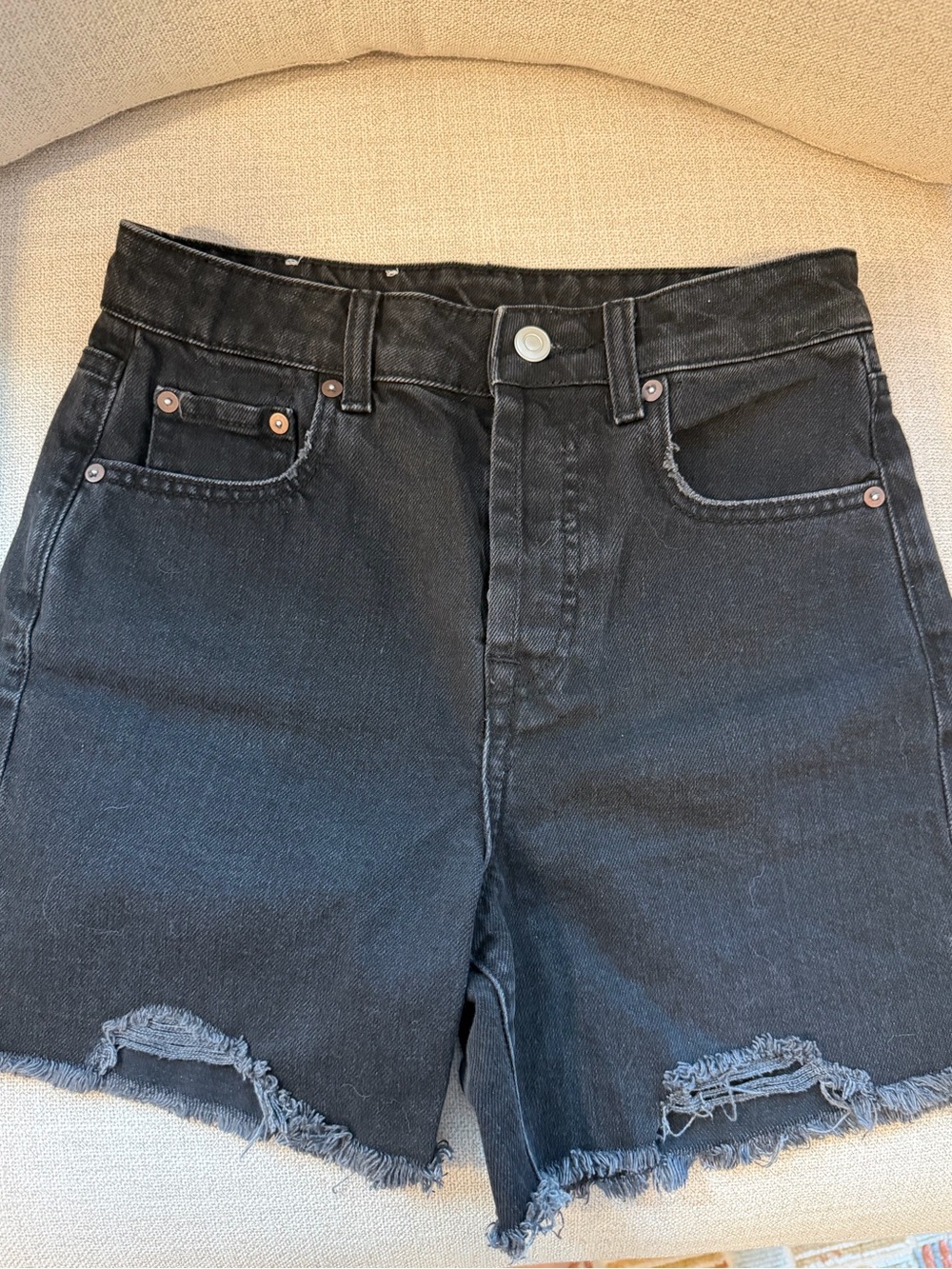 Gianni Bini Black Distressed High-Rise Jean Shorts